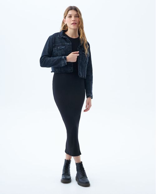 Chaqueta Cropped black denim para mujer