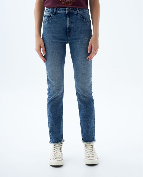 Jean Slim and Straight tiro medio para mujer