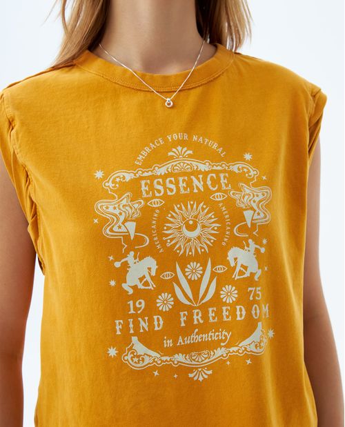 Camiseta con estampado y bordado para mujer