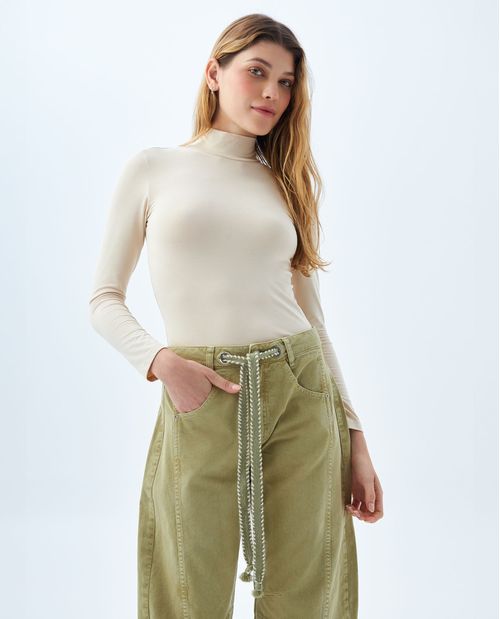 Camiseta manga larga cuello tortuga para mujer