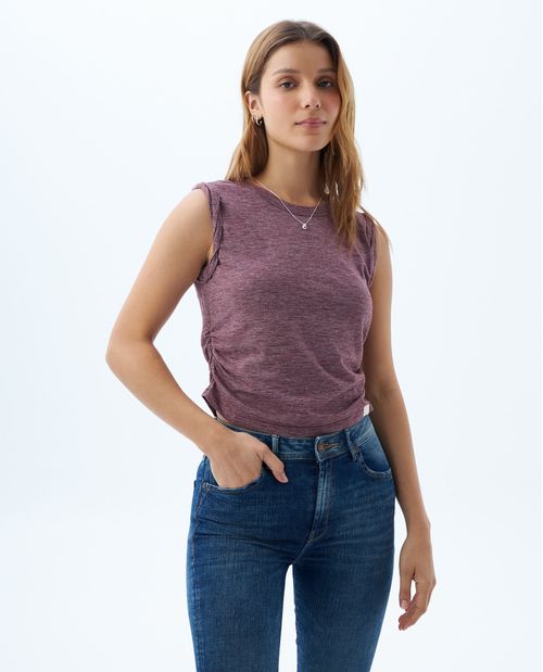Camiseta manga sisa con recogidos para mujer