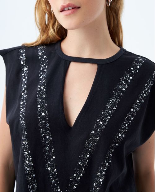 Camiseta con bordado de lentejuelas para mujer