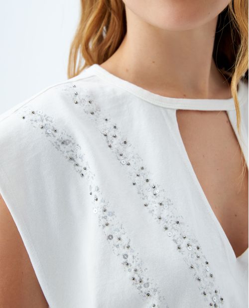 Camiseta con bordado de lentejuelas para mujer