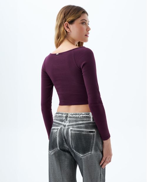 Crop top escote asimétrico para mujer