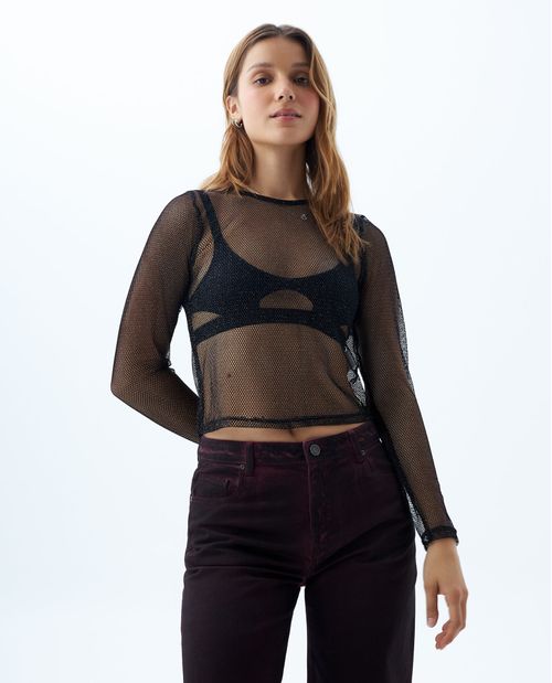 Camiseta malla con brillo para mujer