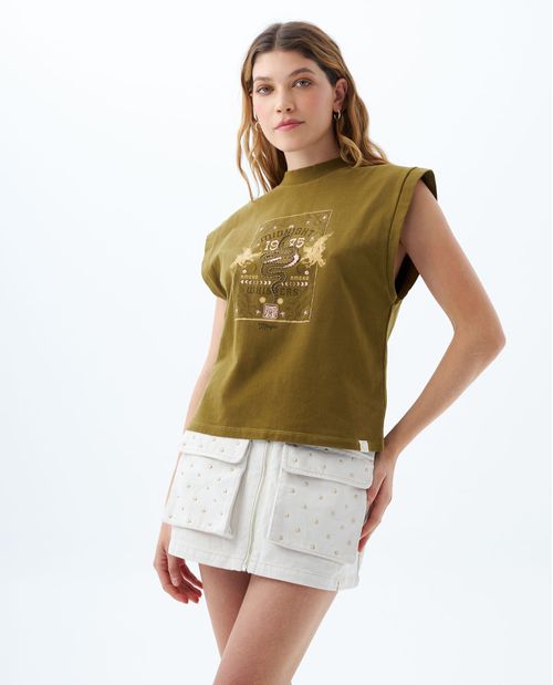 Camiseta manga sisa estampada para mujer