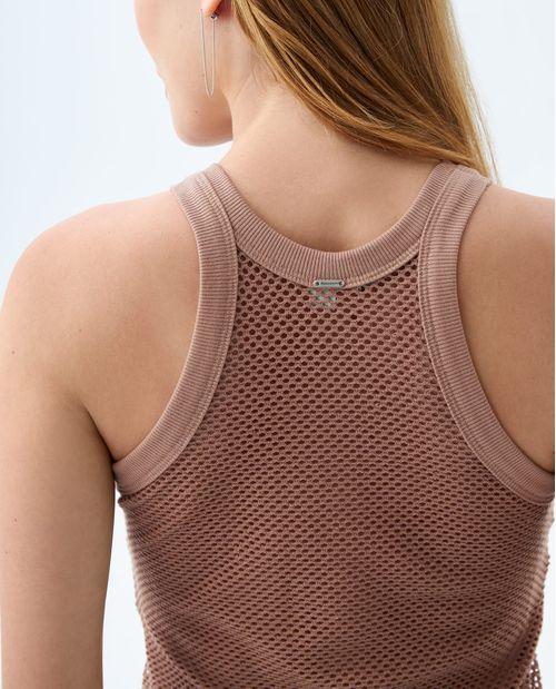 Camiseta manga sisa en malla para mujer