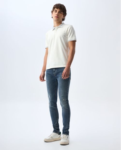 Polo con cuello y puños tejidos para hombre