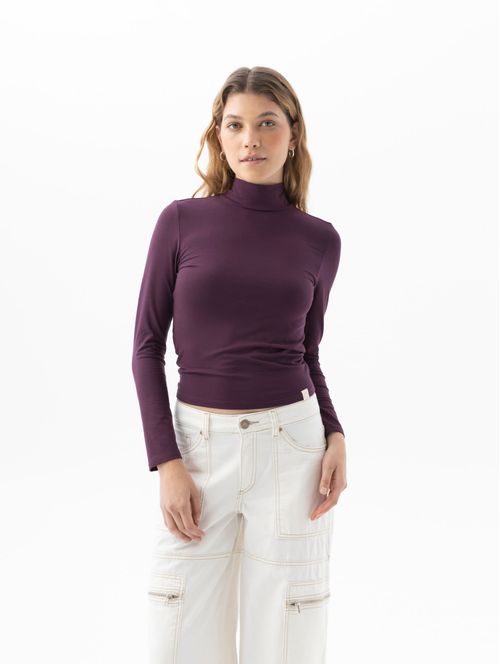 Camiseta manga larga cuello tortuga para mujer