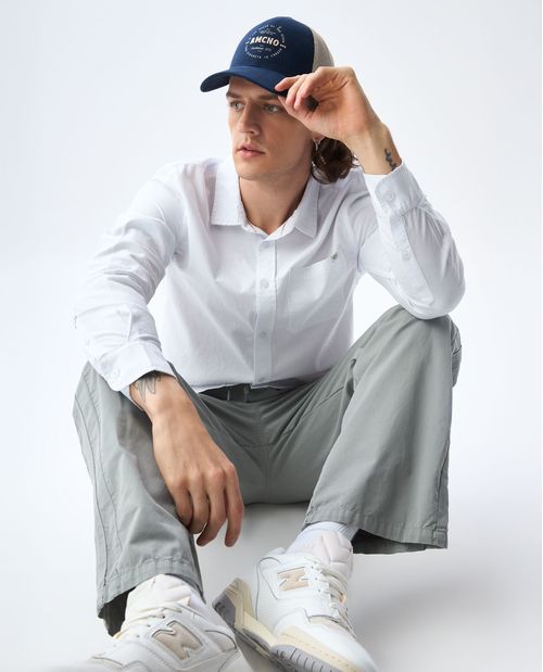 Camisa manga larga de tela con efecto para hombre