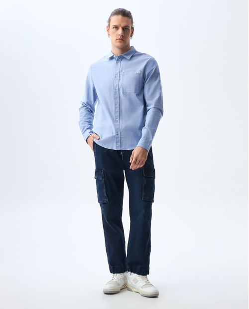 Camisa manga larga de tela con efecto para hombre