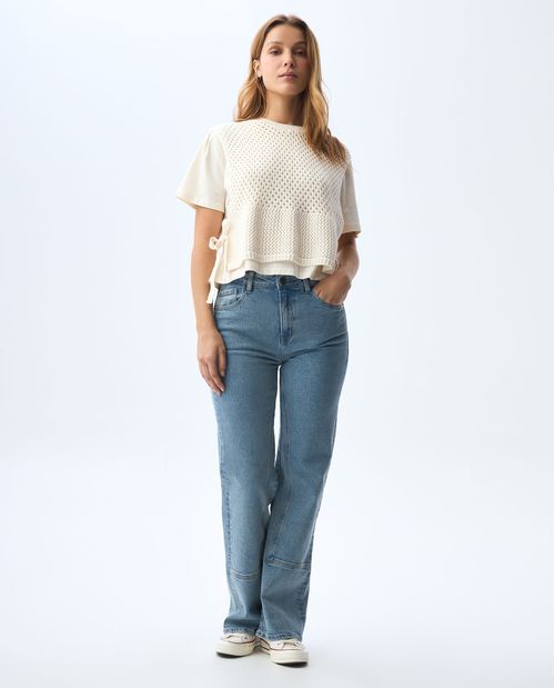 Camiseta con tejido sobrepuesto para mujer