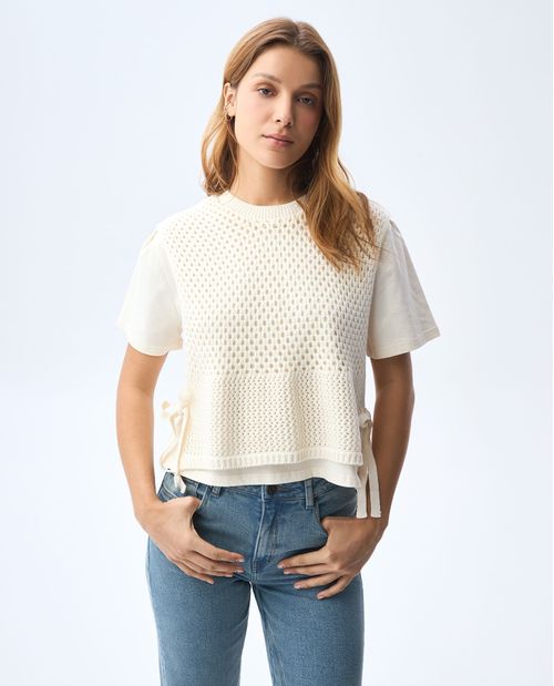 Camiseta con tejido sobrepuesto para mujer