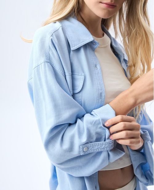 Camisa manga larga en mezcla de lino para mujer