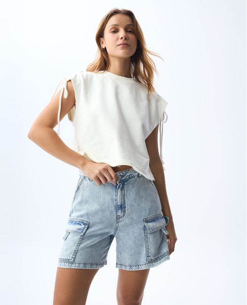 Camiseta manga sisa en burda para mujer