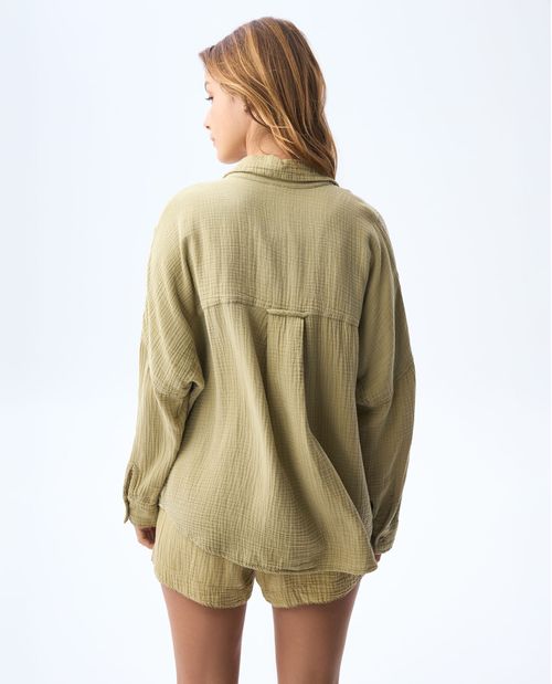 Camisa manga larga en tela con textura para mujer