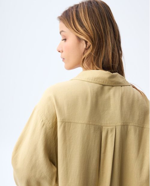 Camisa manga larga en mezcla de lino para mujer