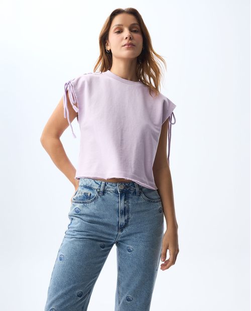 Camiseta manga sisa en burda para mujer