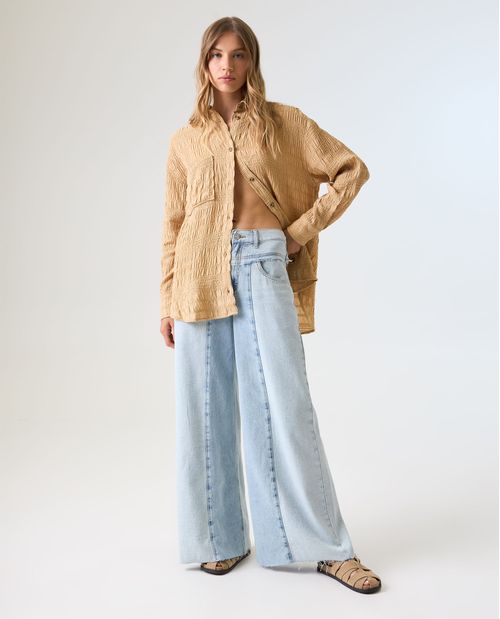 Camisa manga larga con abertura en espalda para mujer