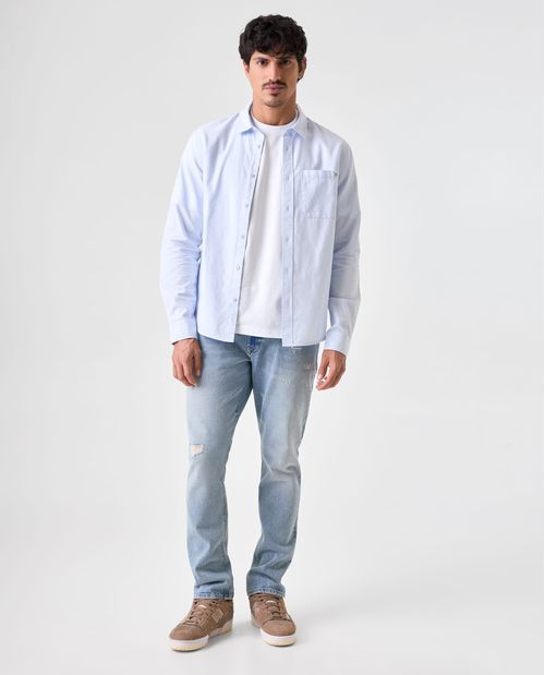 Camisa manga larga con bolsillo delantero para hombre