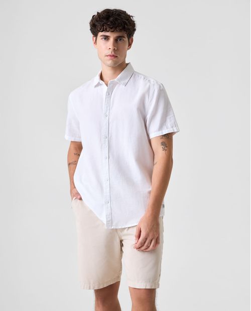 Camisa manga corta de tela con efecto para hombre