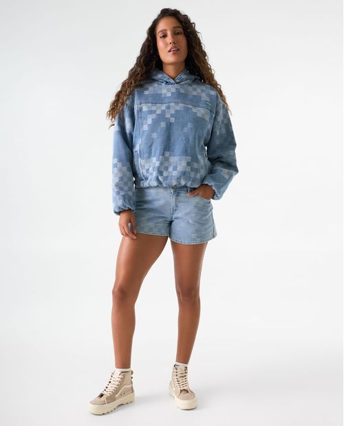 Short en tela con efecto de cuadros para mujer