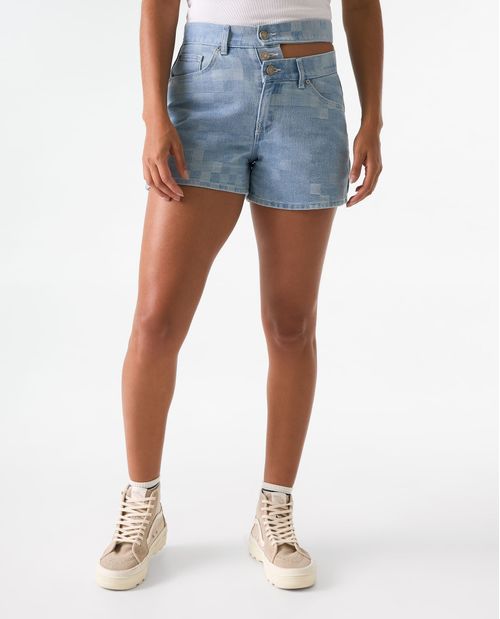 Short en tela con efecto de cuadros para mujer