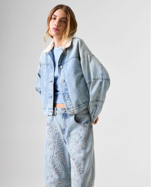 Chaqueta Bomber con cuello ovejero para mujer