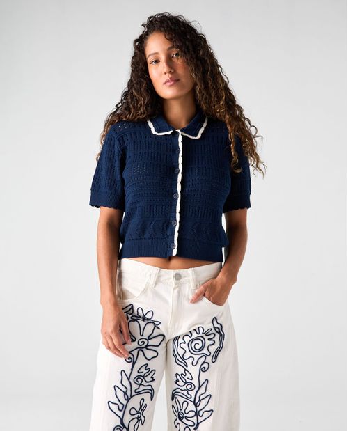 Camiseta tipo polo tejida para mujer