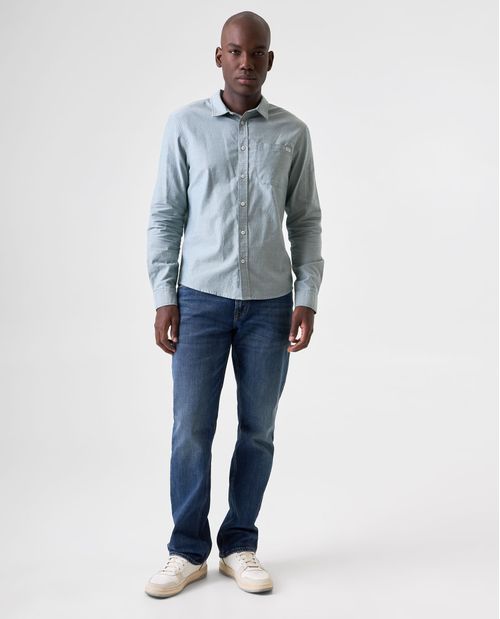 Camisa manga larga con bolsillo delantero para hombre