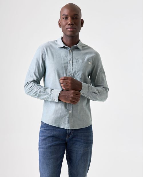 Camisa manga larga con bolsillo delantero para hombre