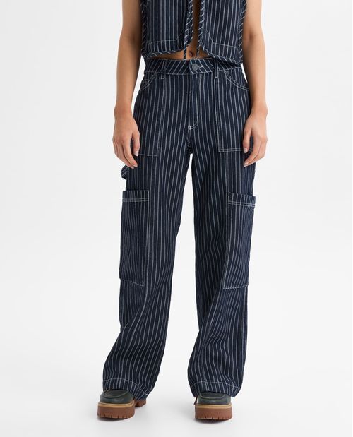 Jeans cargo en algodón con rayas verticales