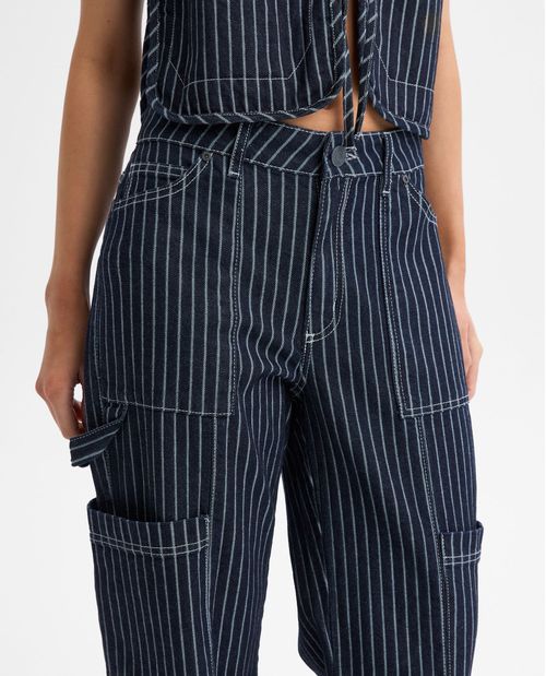 Jeans cargo en algodón con rayas verticales