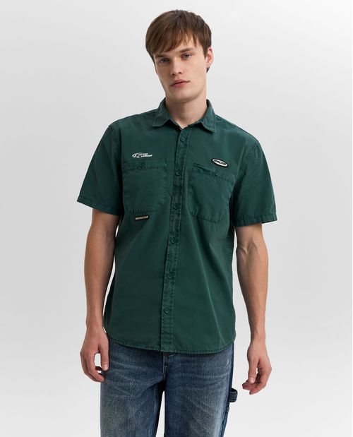 Camisa regular algodón bordados en pecho